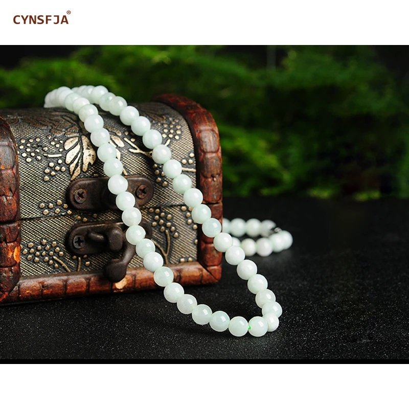 

Certified Natural A Grade Burmese Jadeite Myanmar Emerald Lucky Bead Jade Necklaces High Quality Wonderful Gifts