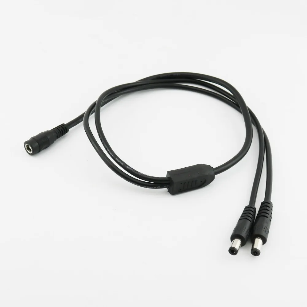 1x CCTV DC Power 5.5 x 2.1mm Female to Dual 5.5 x 2.1mm Male Plug Y Splitter Connector Cable Cord 70cm