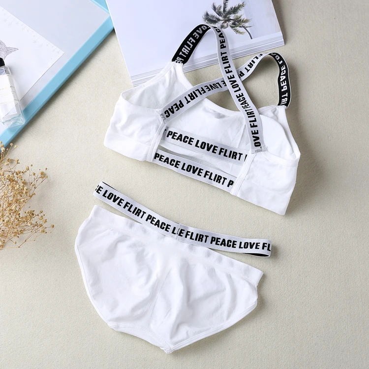 Women Letter Lounge Underwear Comfortable Wireless Loungewear Lingerie Bra  Set Black and White Cotton Bras Sets