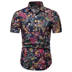 Плюс размер Гавайская Мужская Цветочная Геометрическая рубашка с отложным воротником и коротким рукавом топ оптовая продажа