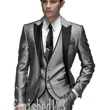 Дизайн, одна кнопка, серебристо-серый смокинги друзей жениха, Мужской Блейзер, костюмы для выпускного вечера на заказ(пиджак+ брюки+ жилет+ галстук) K: 26