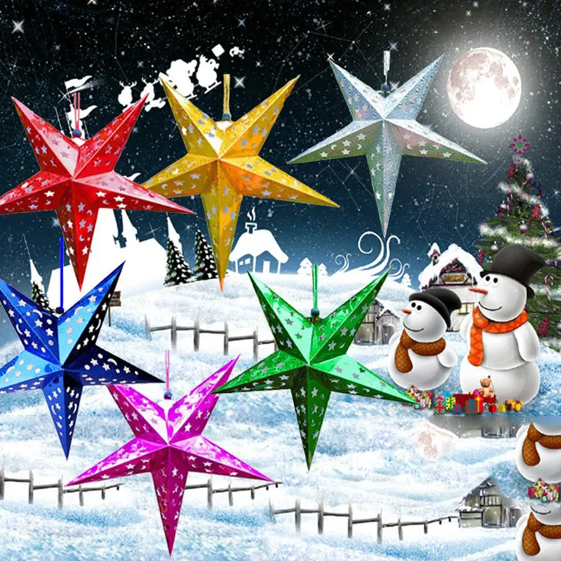 

Christmas Tree Pentagram Lampshade Star Paper Hanging Xmas Wedding Decor Supplies H99F