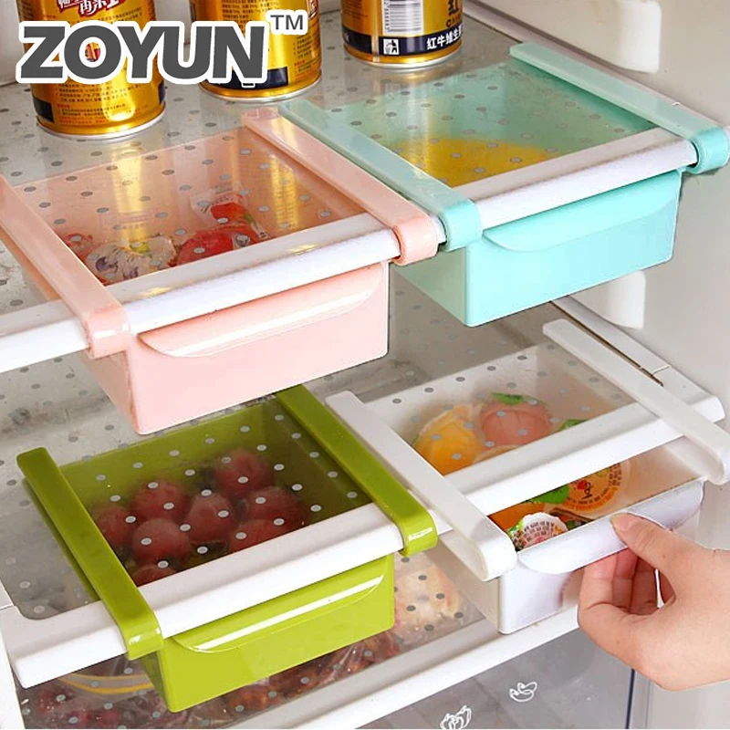 

Slide Kitchen Fridge Freezer Space Saver Organizer Storage Rack Shelf Holder Drawer Refrigerator Clapboard Multi-purpose Storage