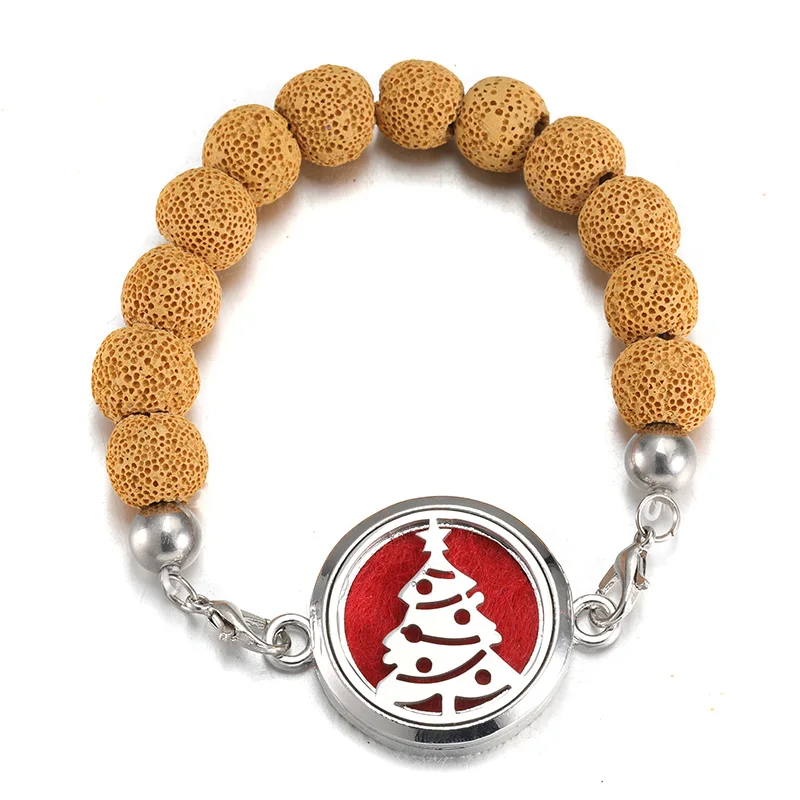

Natural Lava Rock Stone 12 Color Beaded Christmas tree Stainless Steel Essential Oil Diffuser Aromatherapy Box Bracelets Jewelry