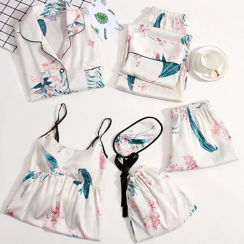 7 шт./компл. пижамы для девочек комплекты Пижамный комплект для Для женщин комплекты детской одежды для сна, одежда для сна, женские ночное белье, пеньюар, костюм милый домашний пижамный комплект