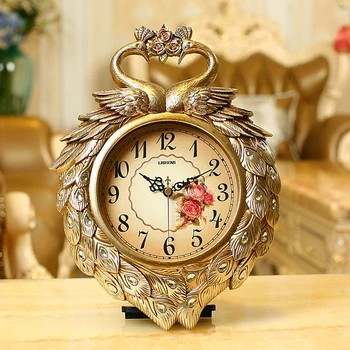 

Peacock European Vintage Home Clock Desktop Talking Wake Up Light Digital Alarm Clock Mechanism Mesa De Som Table Watch 4z