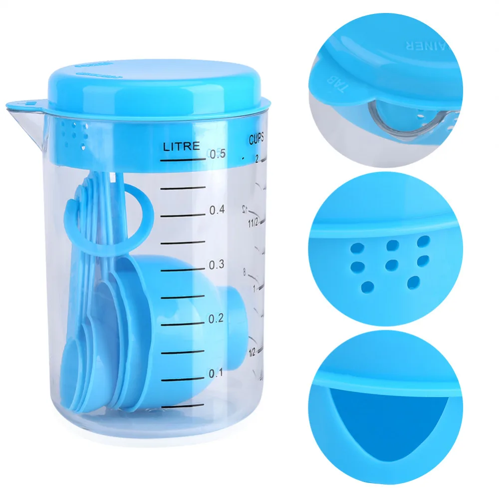 7 шт./компл. синий Пластик мерный стаканчик Градуированный наборы ложек Кухня измерительные инструменты для выпечки Кофе измерений жидкостей JugCup