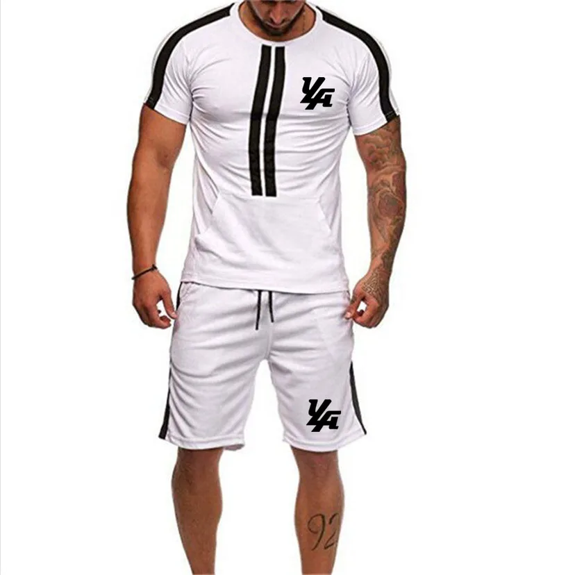 Летний модный брендовый мужской спортивный костюм, набор для футбола, мужской брендовый костюм, комплект из двух предметов, спортивные костюмы, одежда для фитнеса, лоскутный комплект 3XL - Цвет: Photo Color