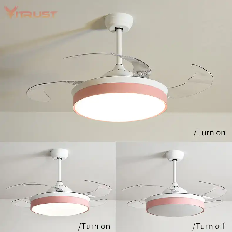 Led Invisible Ceiling Fans With Light Decorative Retractable Blade Modern Folding Fan Lamp Remote Control Hanging Lights