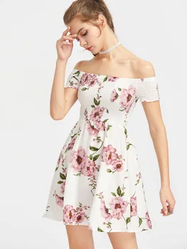 

Beach Dress Slash Neck Dress Floral Print Sukienki Na Lato Short Sleeve Mini Robe Ete Femme Summer Women Clothes 2019 Female