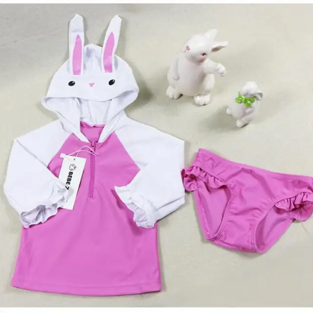 Cheap Sun Dry Long Sleeved Split Cap Beach Children's Swimsuit Conjoined With Rabbit Hat Baby Swimwear For 1-8-year Girls Cheap Sun Dry Long Sleeved Split Cap Beach Children's Swimsuit Conjoined With Rabbit Hat Baby Swimwear For 1-8-year Girls