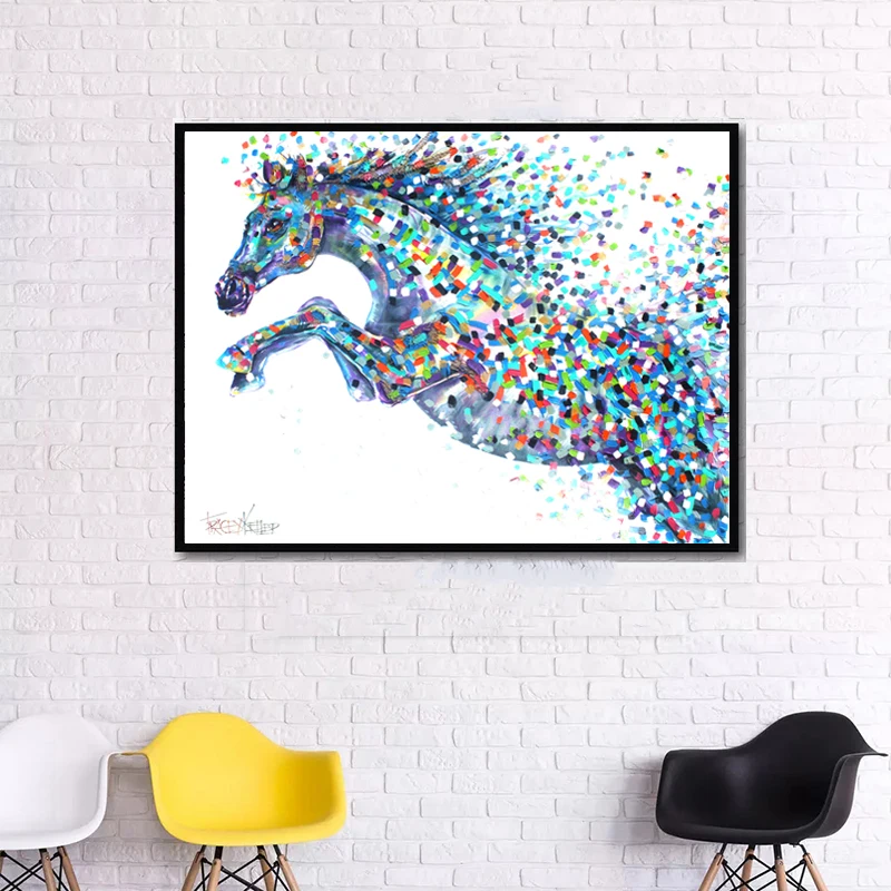 

RELIABLI Canvas Painting Animal Art Abstract Colorful Horse Running Picture Wall Art Prints Decorative Picture for Living Room