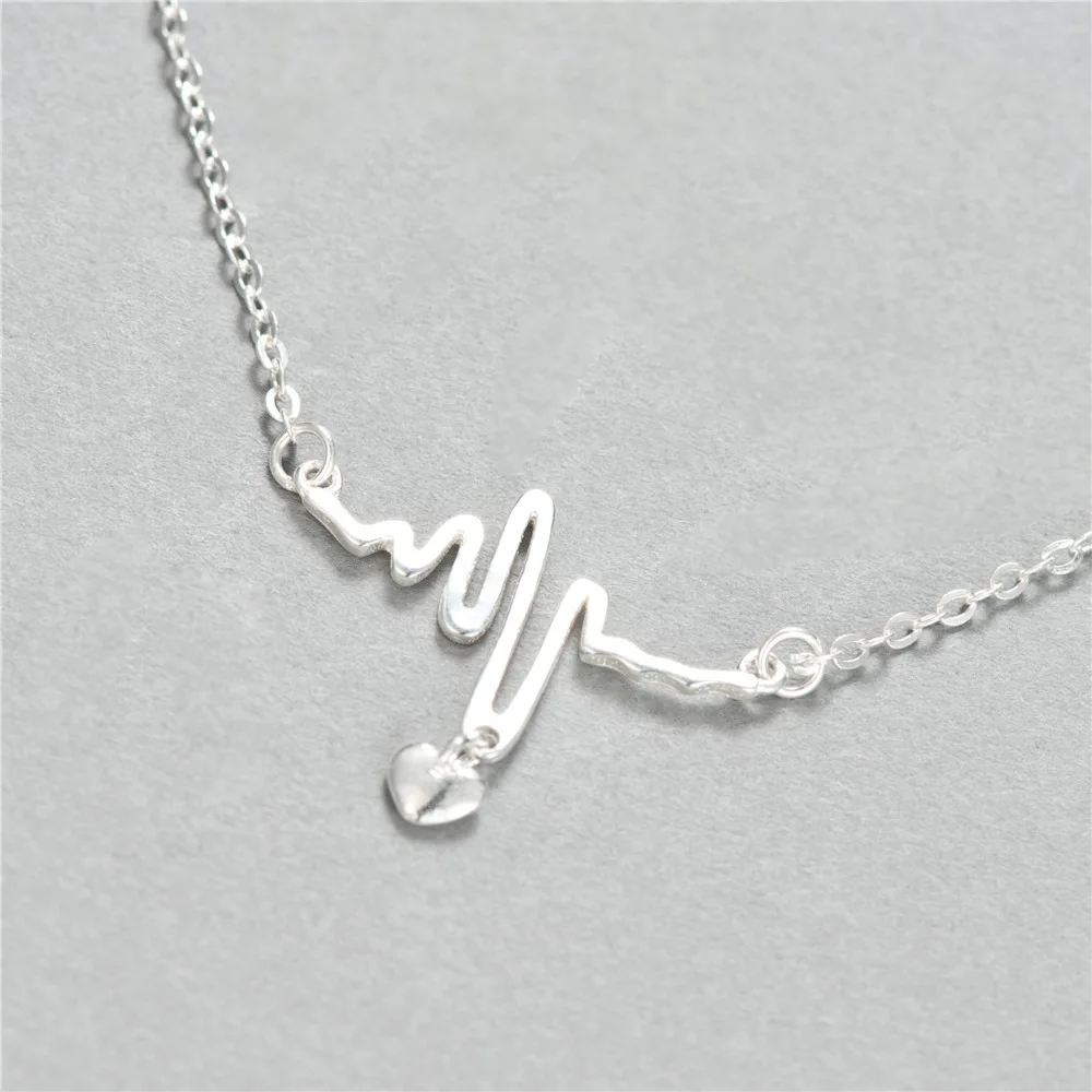 heart electrocardiogram women Clavicle chain 100% 925 Sterling silver nacklace Jewellery  pendant charms
