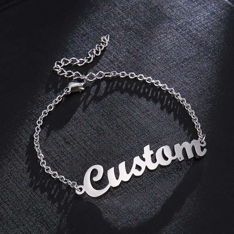 

Stainless Steel Customized Name Bracelets Personalized Any Letter Cursive Nameplate Gold Silver Bracelets For Women Girl Wedding