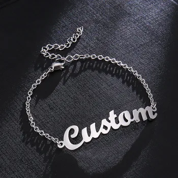 

Stainless Steel Customized Name Bracelets Personalized Any Letter Cursive Nameplate Gold white Bracelets For Women Girl Wedding