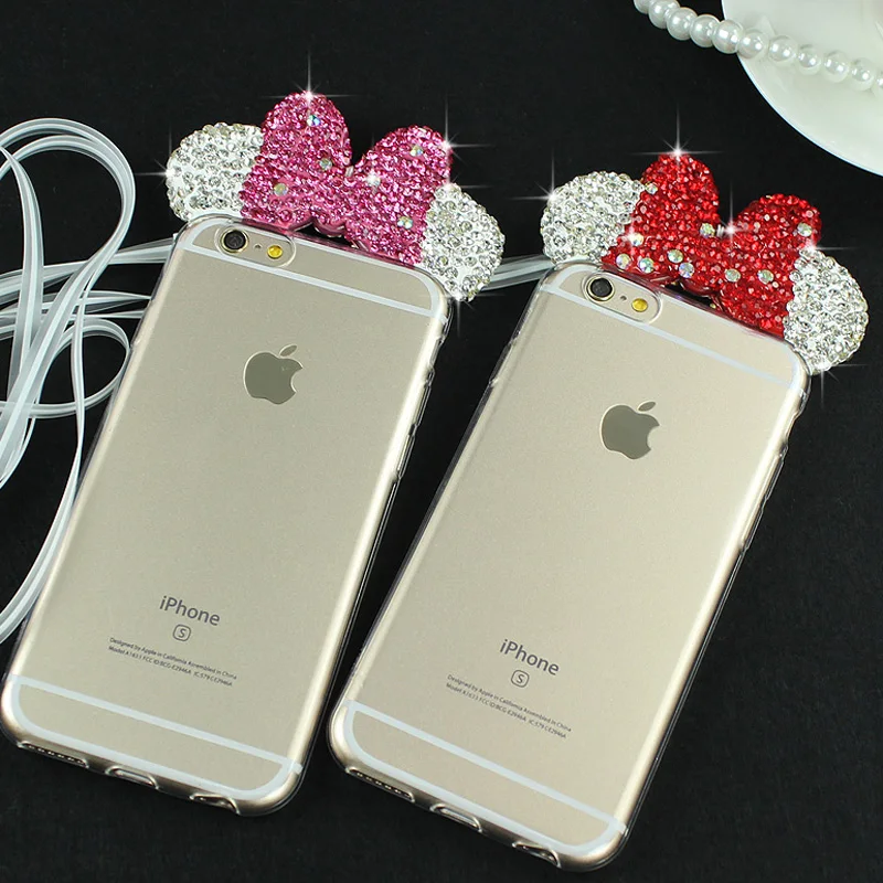 

Jamular Luxury Diamond Mickey Minnie Ear Case For iPhone 6 6s 7 8 Plus Rhinestone Soft TPU Clear Cover Foriphone 6 6s 7 8 Fundas