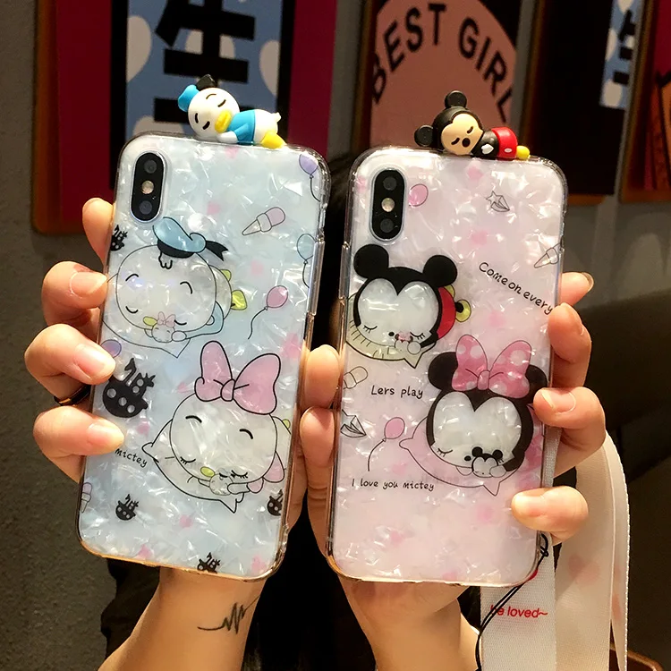 

For Samsung s10 lite /s9 /s8 plus minnie shell case cartoon phone cover for Galaxy note9 note8 daisy shell lying fundas +straps