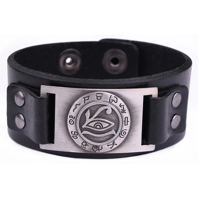 

5PCS Viking Charm Leather Snap Button Bracelets Eye Of Horus Adjustable Leather Strap Bracelets Bangles Jewelry