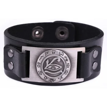

5PCS Viking Charm Leather Snap Button Bracelets Eye Of Horus Adjustable Leather Strap Bracelets Bangles Jewelry