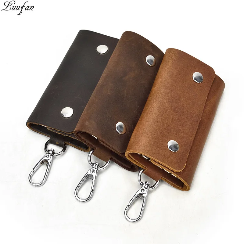 

Vintage Crazy Horse Genuine Leather Keychain Men Women Key Holder Cow Split Car Key Bag Wallet Housekeeper Keyring Case wallets