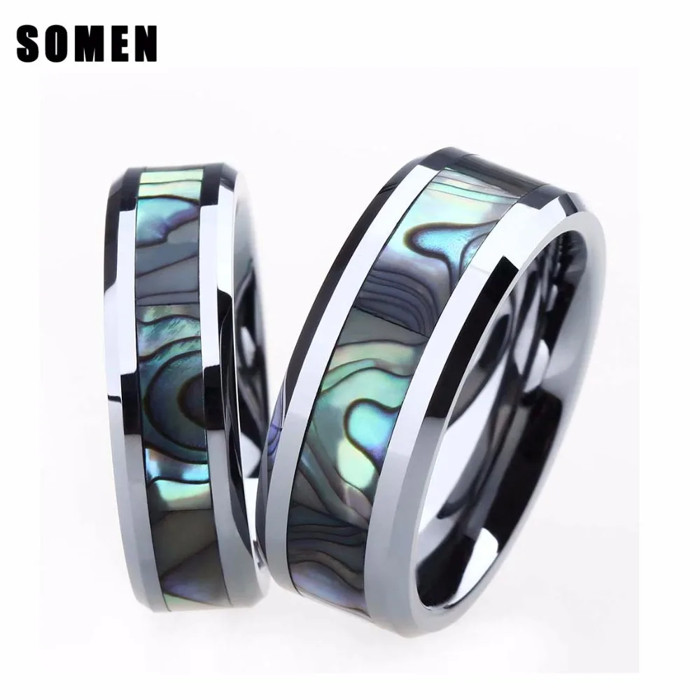 

6MM/8MM Mens Womens Tungsten Carbide Ring Engagement Wedding Band Abalone Shell Inlay Polished Sets for Couples alliance anel
