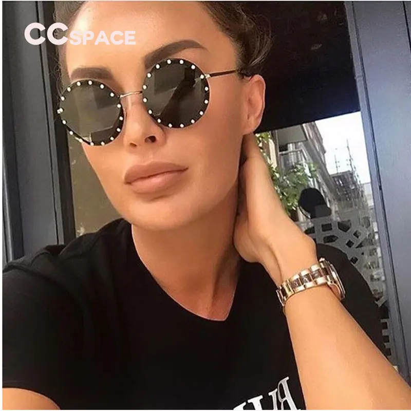 46007 женские круглые солнцезащитные очки блестящая оправа со стразами для женщин