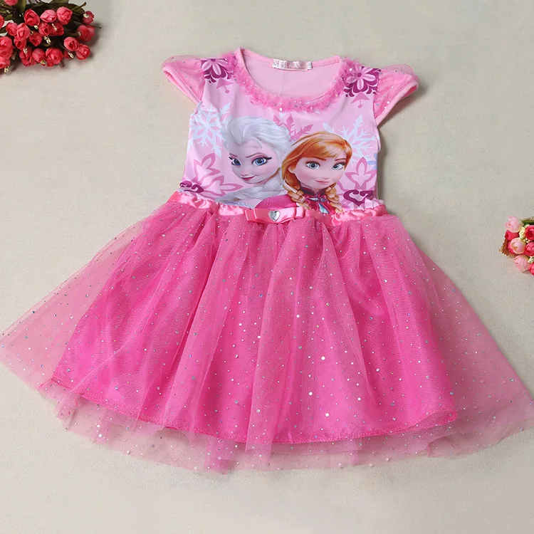 Girl Dress Summer Brand Toddler Girls Clothes Lace Sequins Princess Anna Elsa Dress Snow Queen Halloween Party Role-play Costume