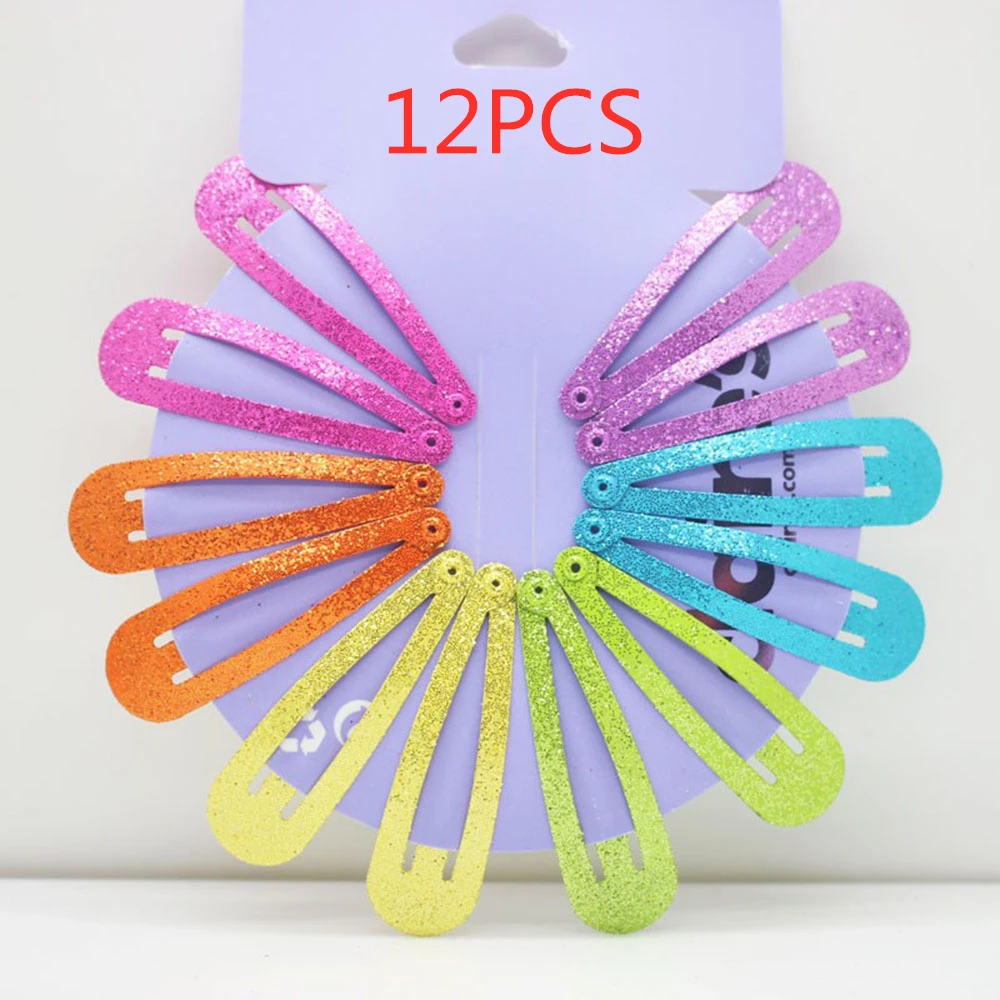 10/12pcs/lot Girls Glitter Hair Clips Hairpins Children Colorful Solid Metal Bobby Hairgrips Hairclip Barrette Hair Accessories