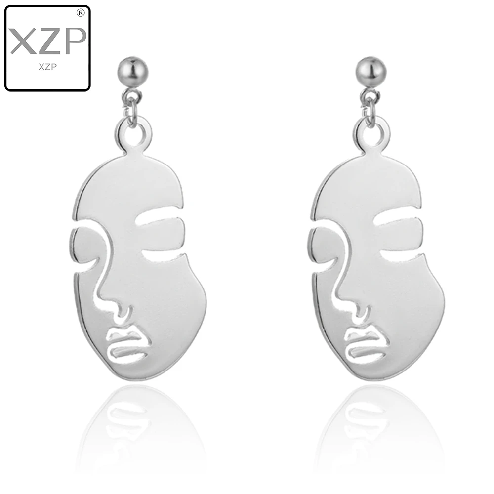 

XZP Simple Abstract Art Earrings Face shape Sculpture Drop Earrings Personalized Statement Long Earrings Chain Earrings
