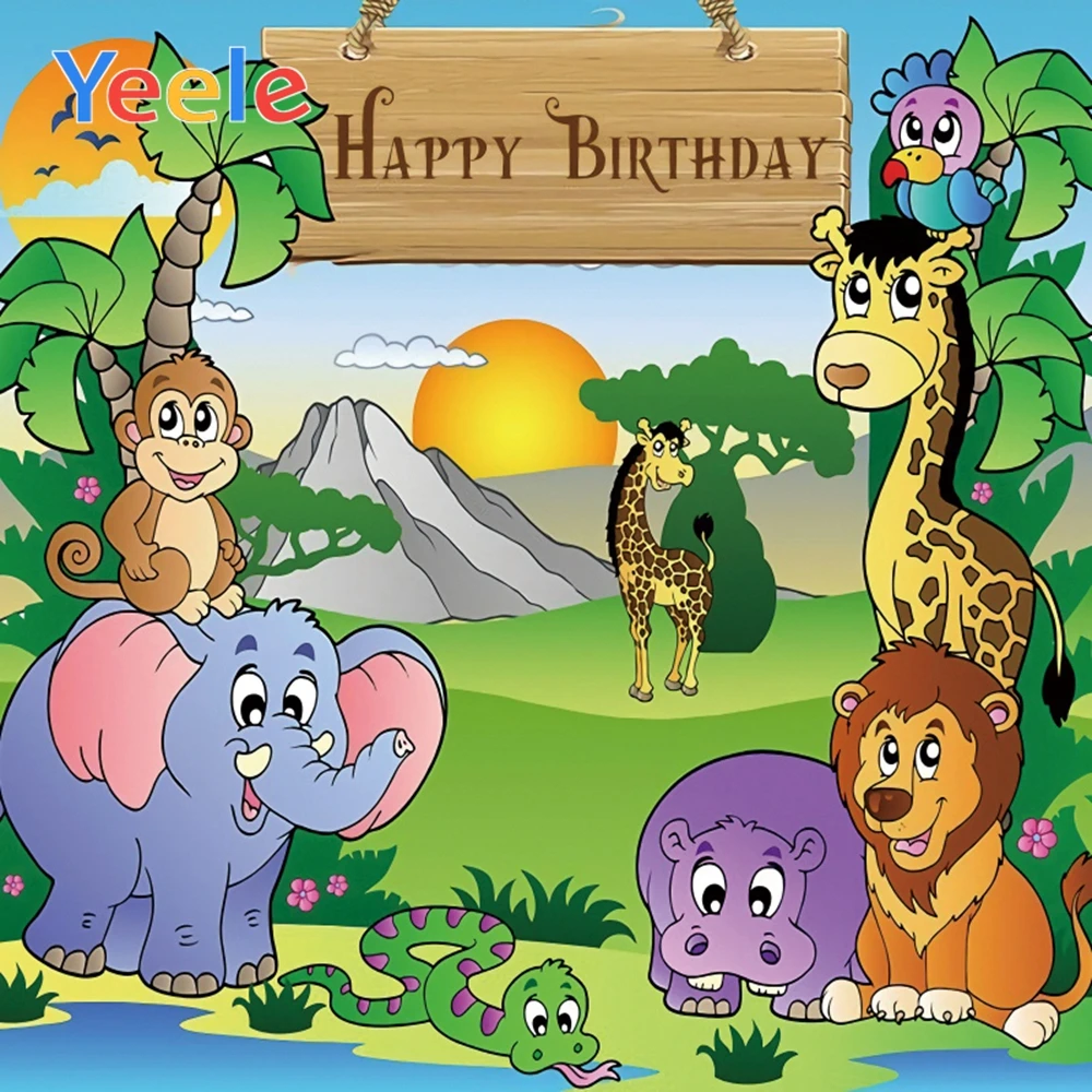 

Safari Party Jungle Wild Animal Backdrop Baby Birthday Photography Backgroud Child Portrait Photographic Props For Photo Studio