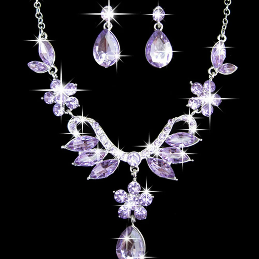 Серьги ожерелье набор потрясающий большой карат кристалл ожерелье и серьги Роскошные свадебные вечерние Ювелирные изделия Набор для свадебного вечера#5-6