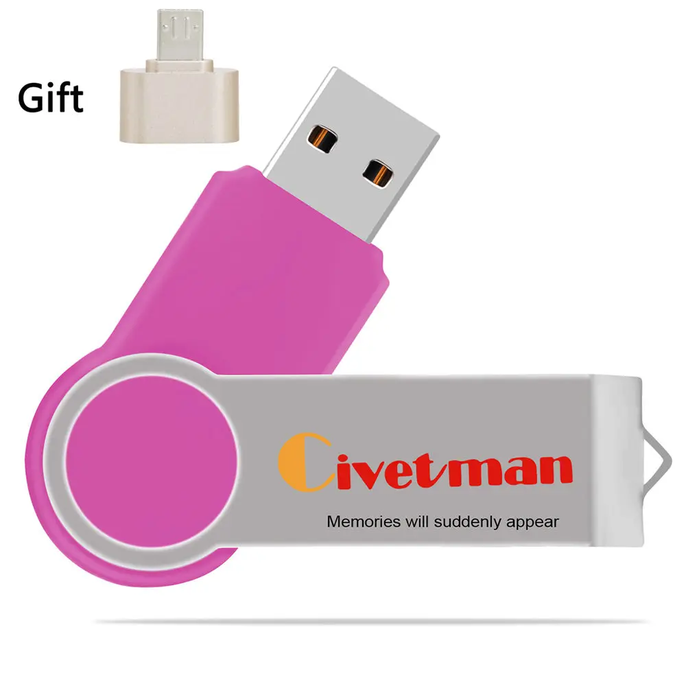 USB флеш-накопитель 32 ГБ, металлический USB 2,0, флеш-накопитель 64 ГБ, флеш-накопитель H2testw, мини-флеш-накопитель 8 ГБ, карта памяти, диск 16 Гб с OTG - Цвет: Розовый