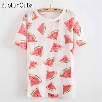 

zuolunouba 2018 summer Holes t shirt women watermelon fruit print harajuku girl t shirts fashion Short sleeve women tee tops