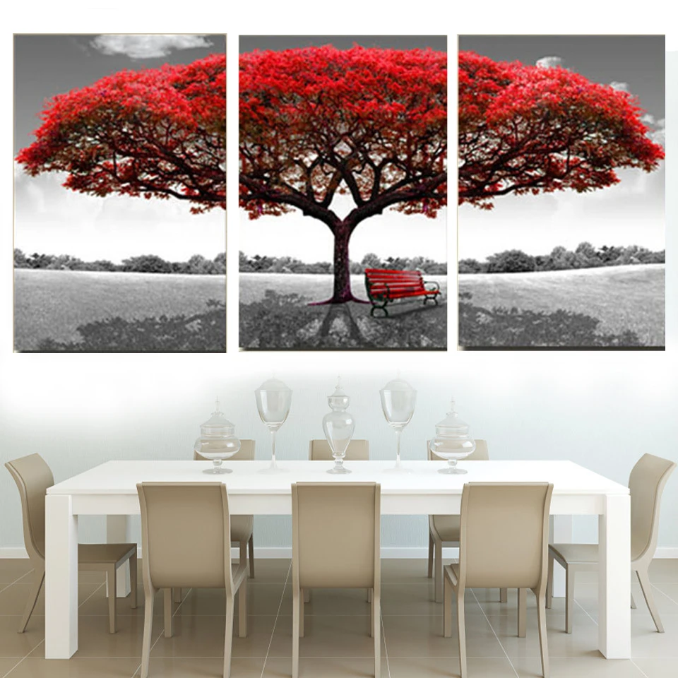 

Modular Canvas HD Prints Posters Home Decor Wall Art Pictures 5 Pieces Red Tree Art Scenery Landscape Paintings
