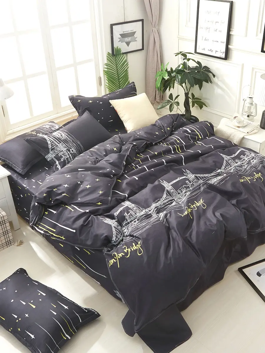 

3/4Pcs Duvet Cover Set London Bridge Pattern Simple Home Linens