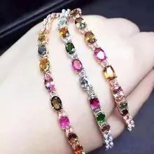 Q 925 Стерлинговое Серебро с натуральным турмалиновый браслет с женским