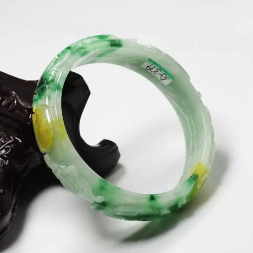 

2926 Beautiful Hand-carved Emerald Green Jadeite Jade Gems Bracelet Bangle