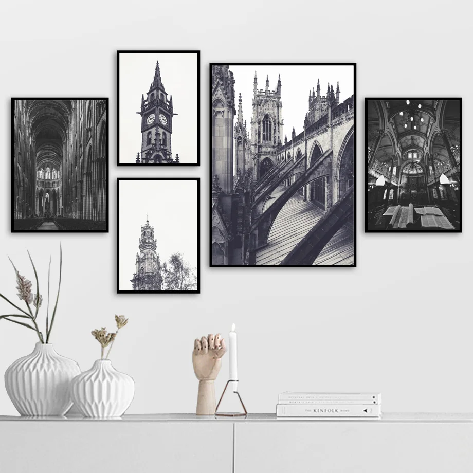 Черный белый цвет Пар Башня Биг Бен церкви Wall Art Холст Картина Nordic Плакаты и
