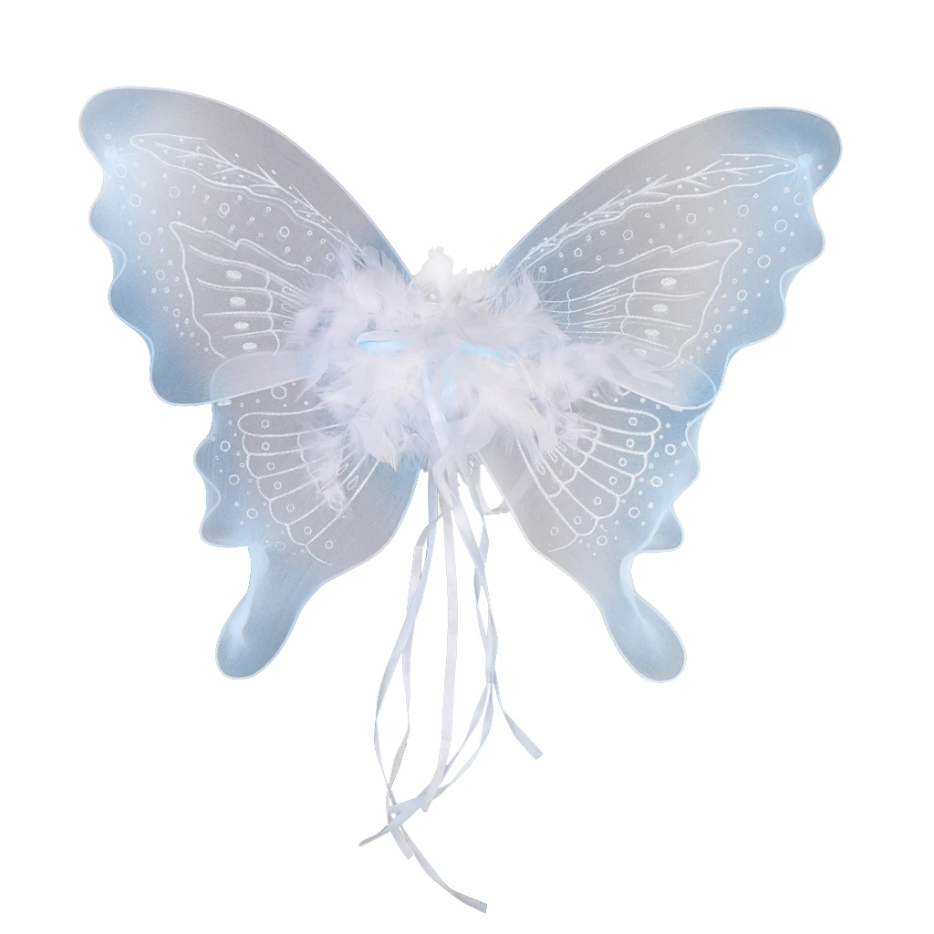 Cute Kids Feather Metal Glitter Fairy Girl Wing Stage Cosplay Costume Party Fancy Dress Supplies 40cm*50cm Light Blue