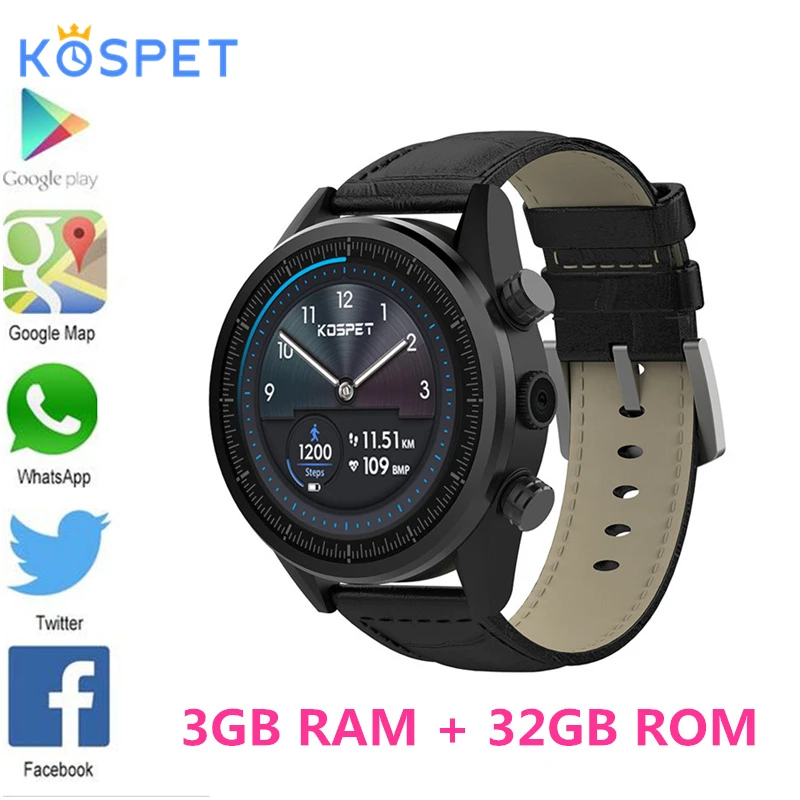 

Kospet Hope Android 7.1 Smartwatch 3GB+32GB Dual 4G 1.39" AMOLED WIFI GPS Sim IP67 Waterproof with camera Smart Watch watches