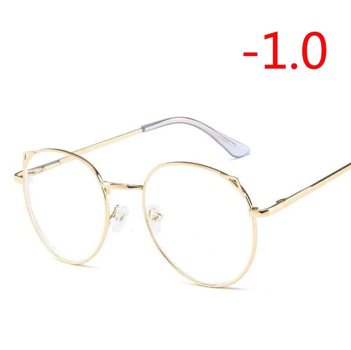 1,0-1,5-2,0-2,5-3,0-3,5-4,0 с украшением в виде кошачьих ушек Для женщин Близорукость очки, металлическая оправа, модные, близорукие очки с короткими очки для коррекции зрения - Цвет оправы: Myopia 100