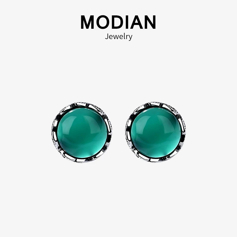 Modian Настоящее стерлингового серебра 925 пробы Винтаж зеленый натуральный кристалл Модные очаровательные гвоздики серьги для женщин ювелирные изделия из стерлингового серебра