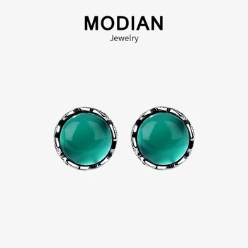 

Modian Real 100% 925 Sterling Silver Vintage Green Natural Crystal Fashion Charm Stud Earrings For Women Sterling Silver Jewelry