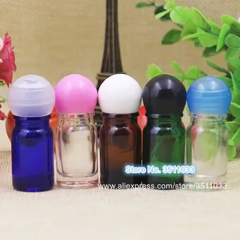 

40pcs 5ml Empty Mini Blue Green Refillable Perfume Bottles Small Amber Essential Oil Glass Bottle Round Screw Cap Flat Plug