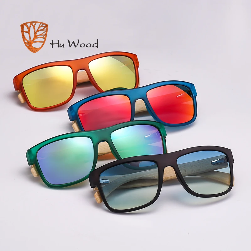 Мужские градиентные солнцезащитные очки HU WOOD красные бамбуковые с линзами UV400