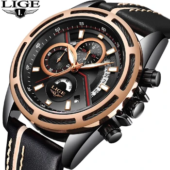 

LIGE Top Brand Mens Watches Fashion Luxury Business Quartz Watch Mens Waterproof Leather Military Sports Watch Relogio Masculino