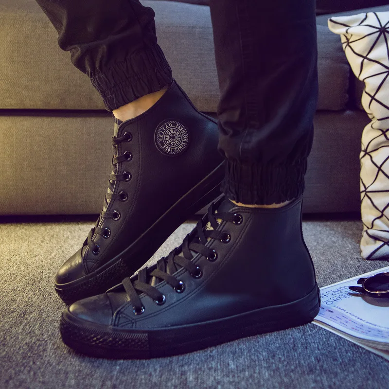 

Black Male Shoe Waterproof Pu Skin Shoe Black High Help Shoe Personality Barber Shoe Men Mens Shoes Casual Zapatos De Hombre