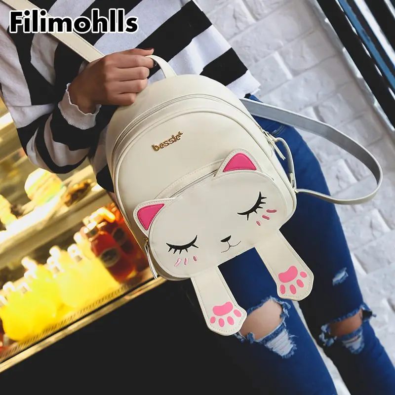 Забавные кошачьи ушки холщовые сумки на плечо для женщин Mochila милый рюкзак с