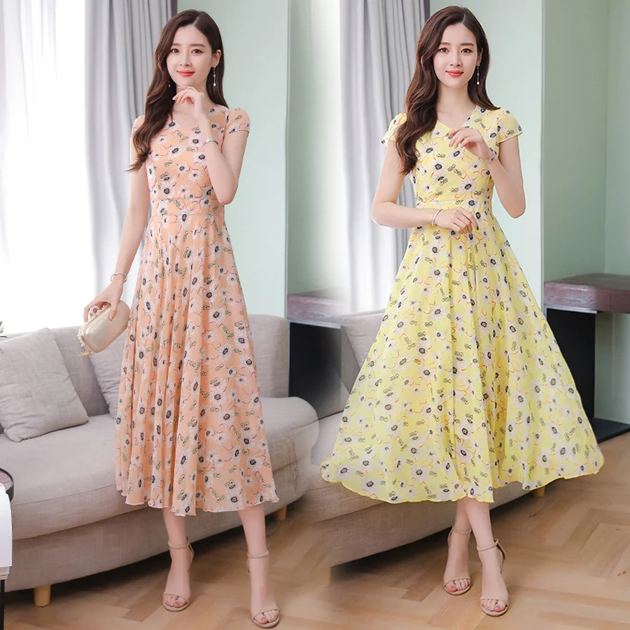 

2019 Elegant Women Floral Chiffon Boho Maxi Dress Vintage Bodycon Party Vestidos Summer 3XL Plus Size Print Beach Midi Sundress