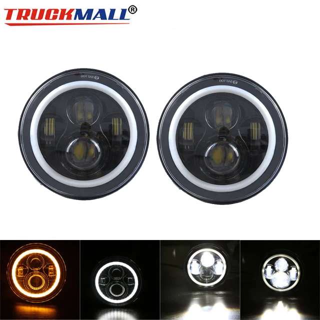 For Lada Niva 7inch Led Headlight HiLow Beam Light Halo Angle Eyes DRL Headlamp For Jeep Wrangler Off Road 4x4 suzuki samurai3